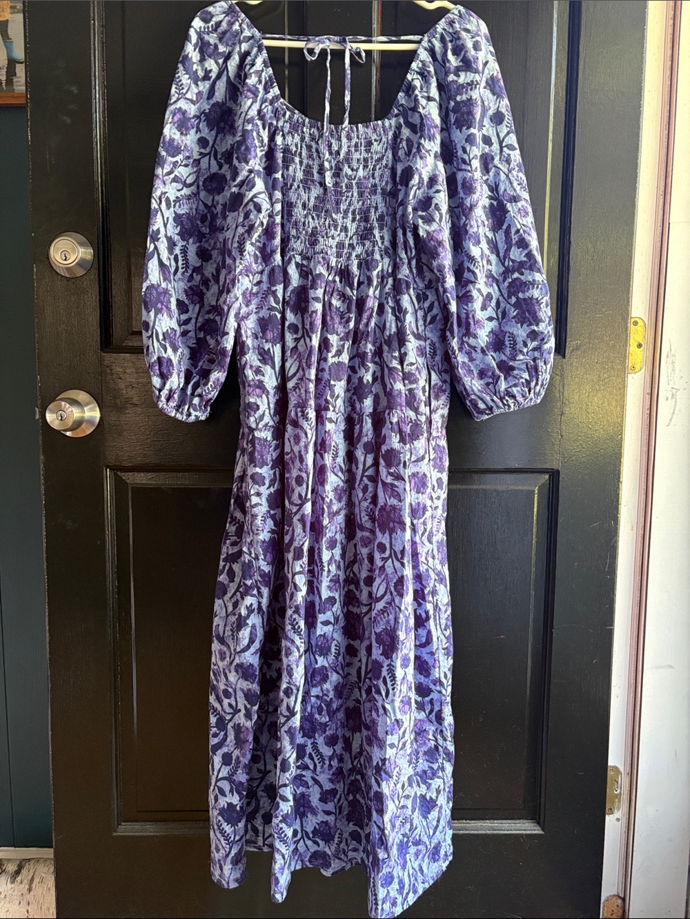Universal Thread Blue Floral Maxi Dress with Puff 3/4 length Sleeves - Picture 7 of 14